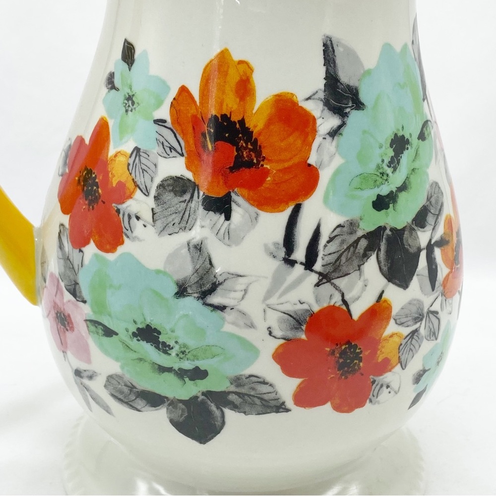 Pioneer Woman Flea Market Stoneware Floral 2 Quart Pitcher White Red Teal Blue - Picture 7 of 9